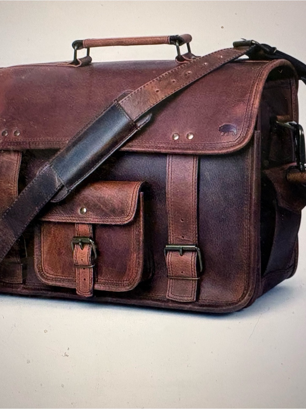 Vintage Brown Leather Messenger Bag for Men